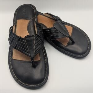 Born Kate Black 100% Leather Round Toe Cushioned Sole Thong Flip Flops Size 8/39